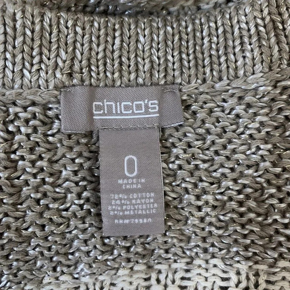 Chicos Metallic Silver And Tan Striped Chunky Sweater Shrug Size 0 Cotton Blend - Picture 8 of 8